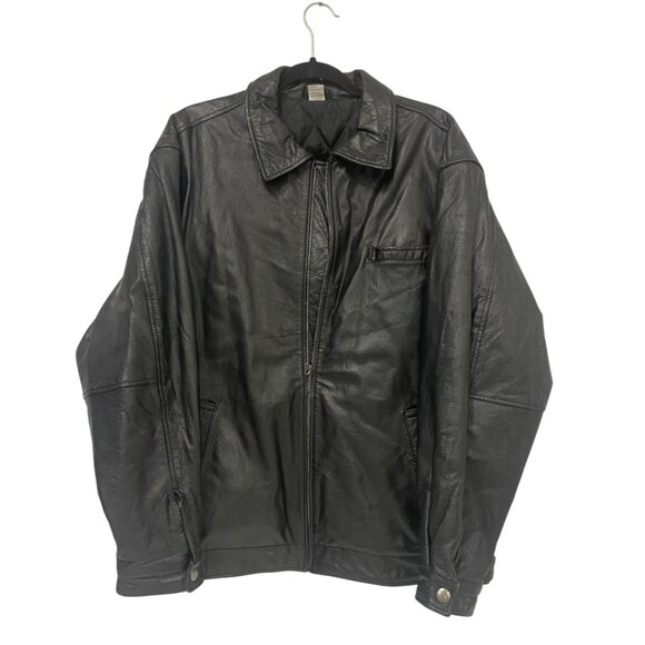 Vintage Mens Motorcycle Biker Leather Jacket cafe Size L Black Full Zip 90s - Picture 1 of 7